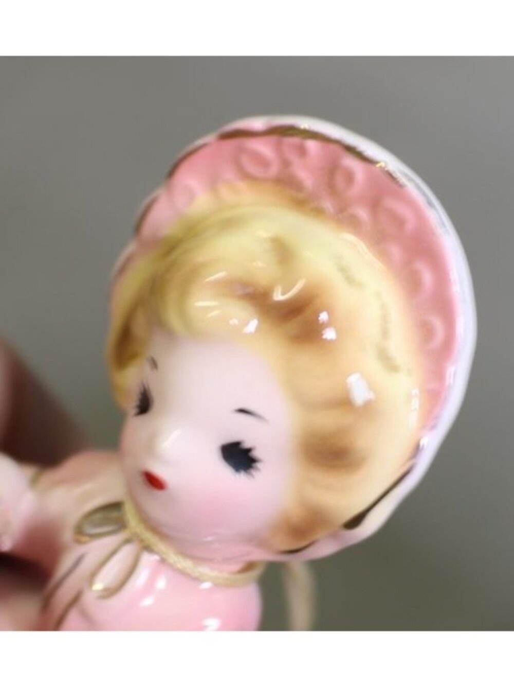 Josef Originals May Birthday Doll Pink Ceramic Figurine Girl Floral Bonnet Dress - Picture 7 of 12
